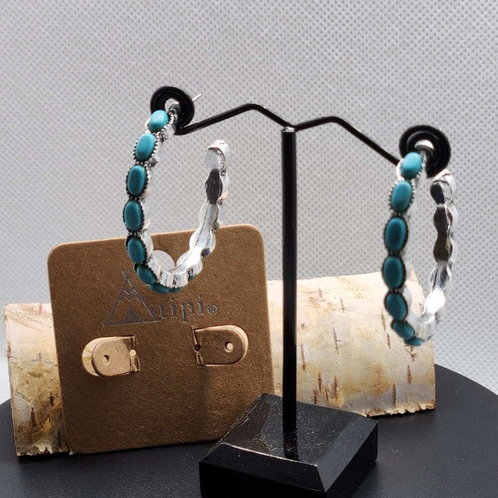 Atipi Turquoise and silver Western fashion earrings- Lead & Nickel Compliance - Picture 2 of 5